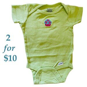 Gerber Baby Onesie One Piece Infant 0 to 3 M Green Cupcake Embroidery Cotton